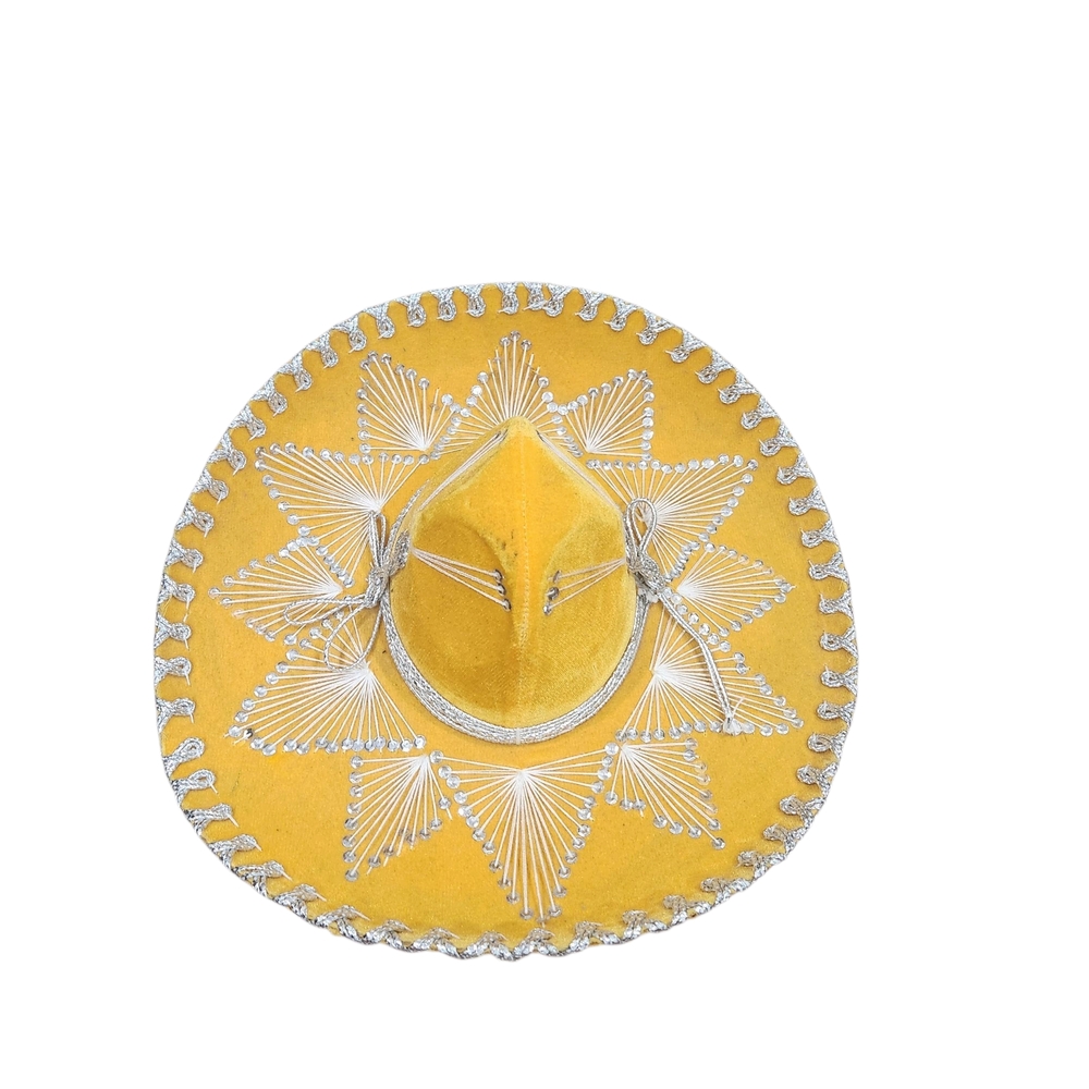 Mexican Hat Silver Yellow Salazar Yepez Velvet Sombrero Authentic HandMade